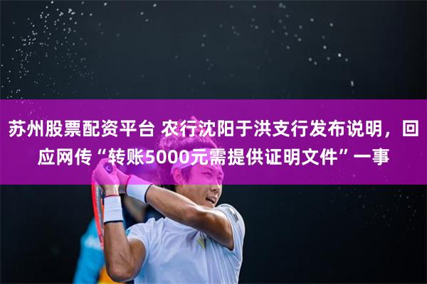 苏州股票配资平台 农行沈阳于洪支行发布说明，回应网传“转账5000元需提供证明文件”一事